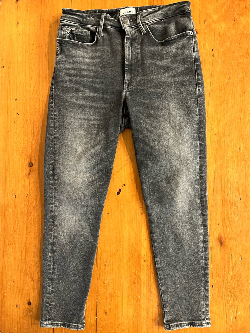 FRAME Le One Skinny Black Wash Distressed Stretch Women’s Jeans